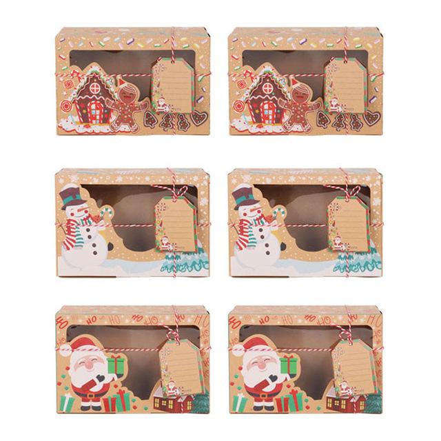 

6/12 Christmas Candy Cookie Boxes Gift Box Kraft With Window Holiday Treat Box Packaging Box Santa Snowman Xmas Gift Bag Noel 22x15x7cm
