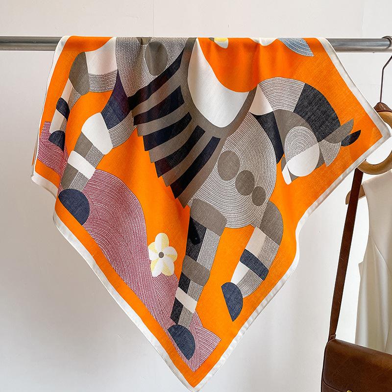 Orange Cashew Flower Cotton and Linen Hair Scarf  Small Square Scarf  Women's Thin Scarf  Linen Headscarf  Versatile Shirt