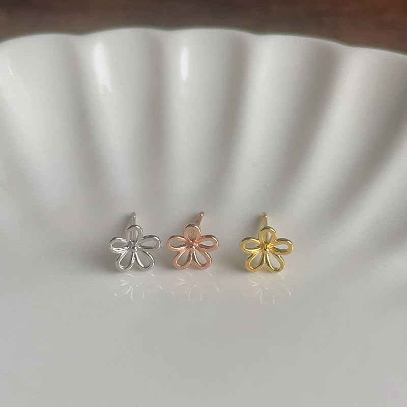 Earrings Silver925 Silver Flower Simple Compatible with Metal Allergies (yellow Gold)