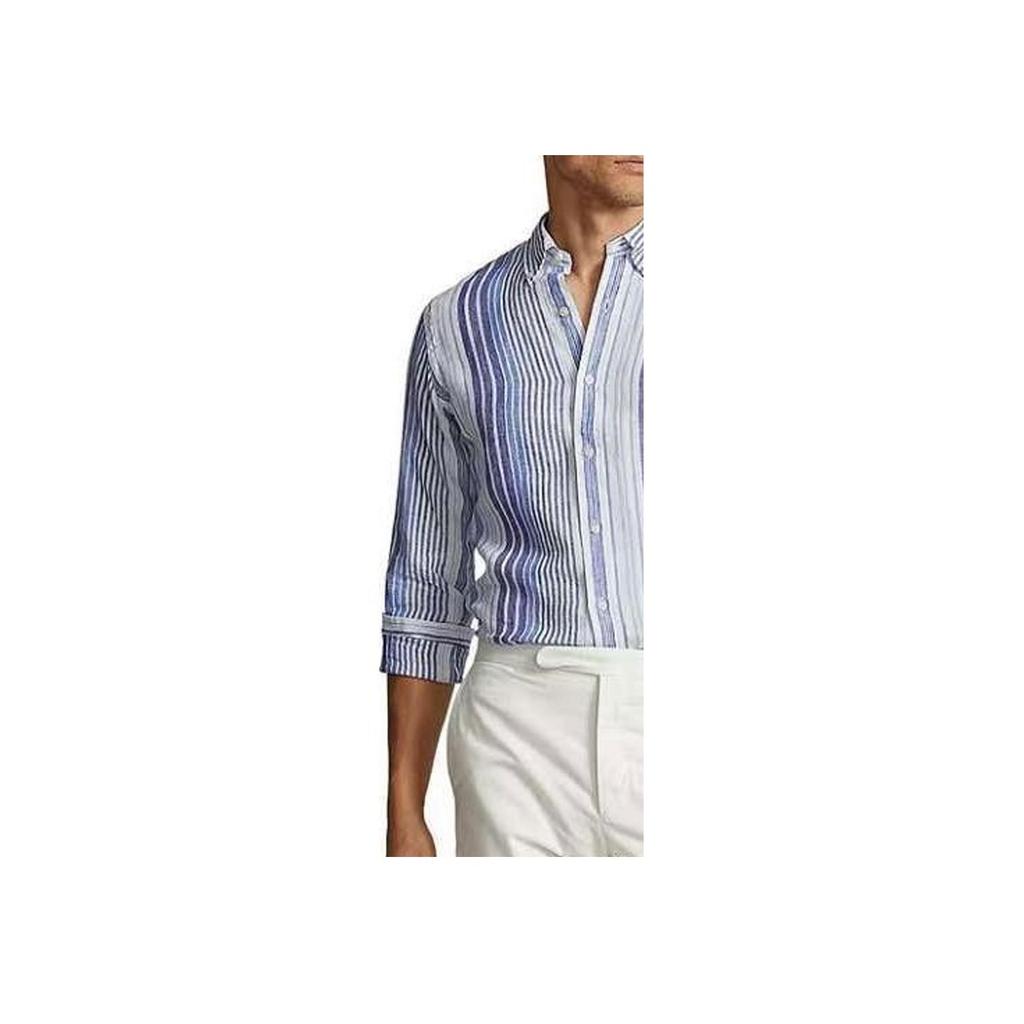 Polo Ralph Lauren Striped Print Pointed Collar Long Sleeve Shirt Men shirts Blue 710931799-001