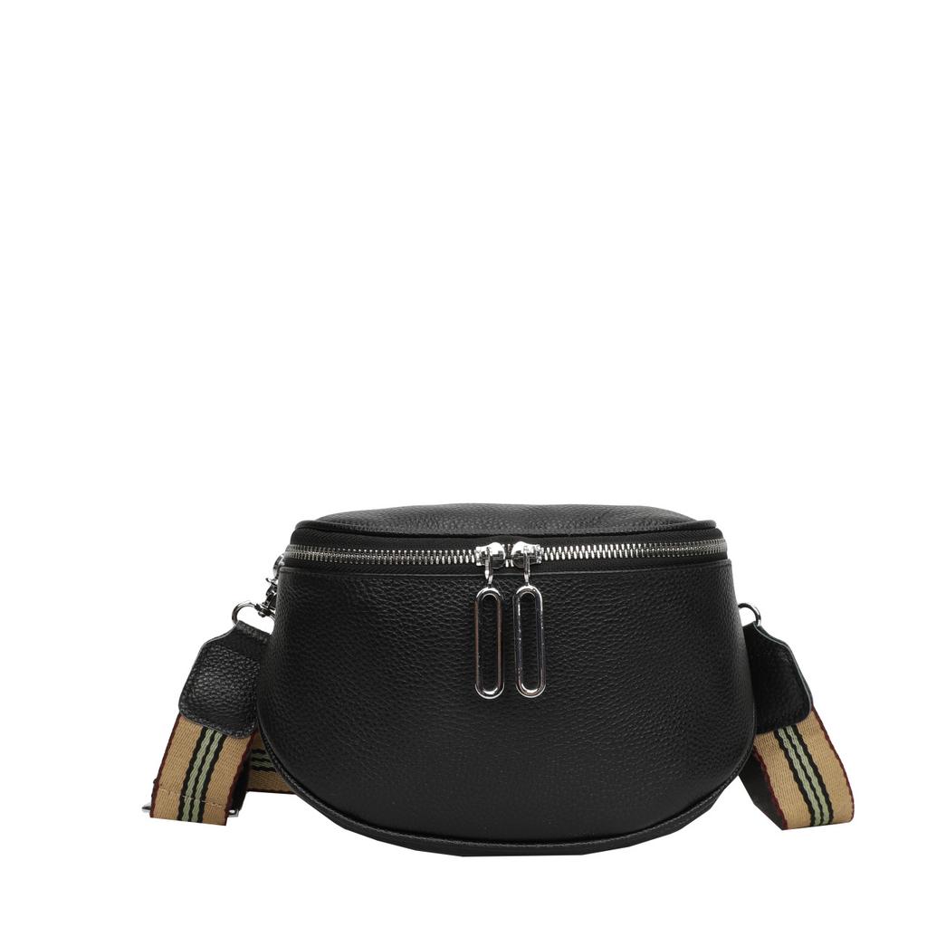 Leather Fashion Saddle Bag Women'S Bag Messenger Bag Double Zipper First Layer Cowhide Bag Shoulder Bag