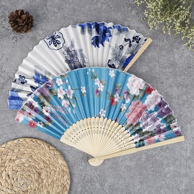 Chinese Japanese Style Silk Fan  Folding Fan Wedding Fan Art Gifts Dance Hand Fan Vintage Bamboo Folding Hand Held Flower Fan