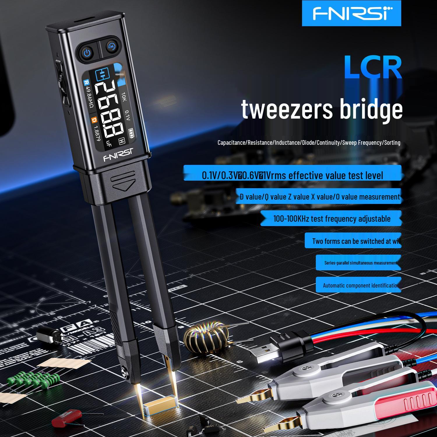 

FNIRSI Цифровий ручний тестер компонентів LCR-ST2 Standard (Tweezers Legs)