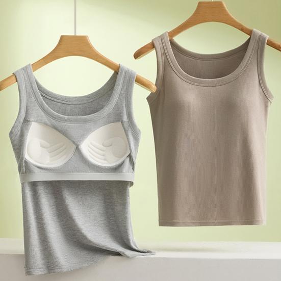 Women Sleeveless Camisole Top Wide Strap Tank Top with Built-in Padded Bra Summer Casual