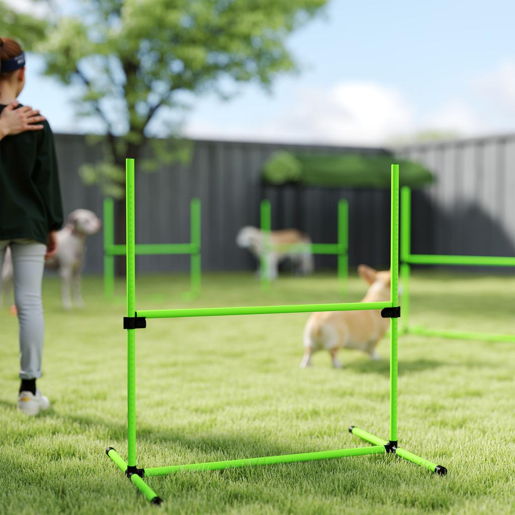 Dog Agility Set, 4-Piece Height-Adjustable Agility Equipment with 4 Hurdles, Carry Bag, 99 x 65 x 94 cm, Green