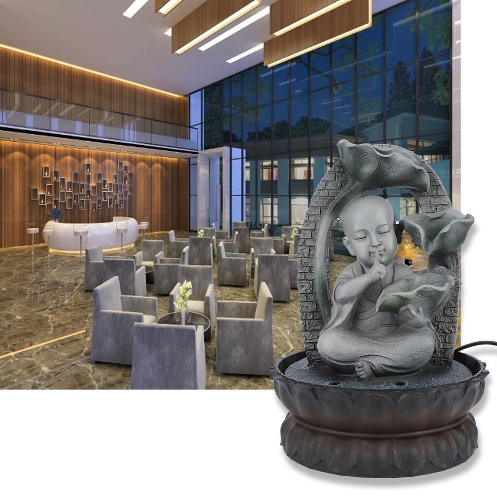 LED Resin Buddha Tabletop Waterfall Fountain Relaxing Indoor Decoration for Home OfficeUS Plug 110V