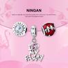 NINGAN Photo 925 Sterling Custom Engraved Heart Round Bead Dangle for Bracelets and Sterling Cubic Zirconia Charm, Silver, Necklaces, Women, Girls,