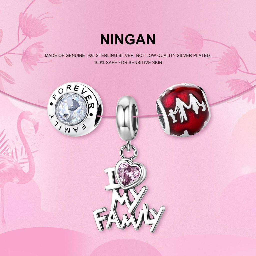 NINGAN Photo 925 Sterling Custom Engraved Heart Round Bead Dangle for Bracelets and Sterling Cubic Zirconia Charm, Silver, Necklaces, Women, Girls,
