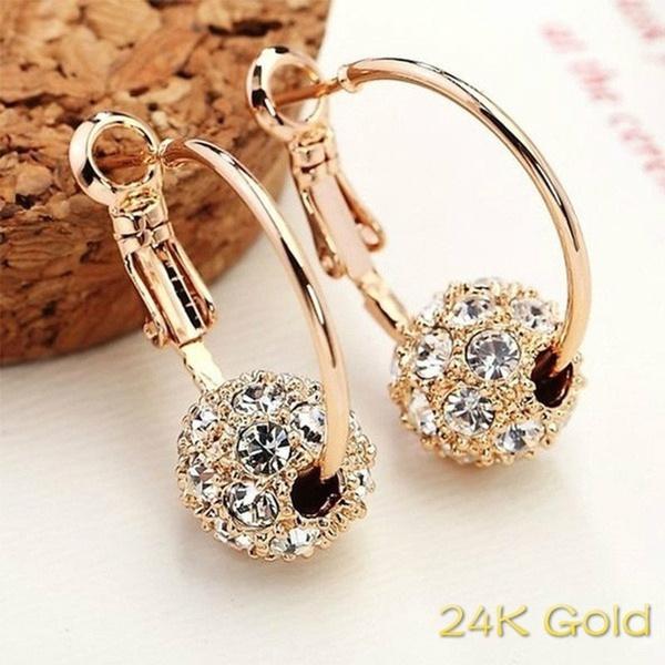 Mode 24K Gold Ohrringe Diamant Anhänger Ohrringe Glänzende Ohrringe für Damen Hochzeit Verlobung Brautschmuck Geburtstagsgeschenke