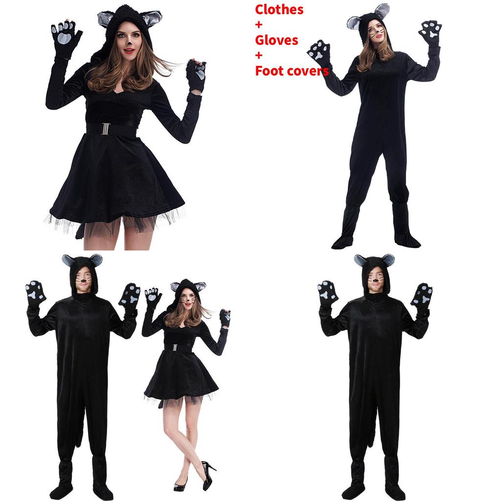 Animal Cosplay Costume For Adults Black Cat Onesie With Spandex Material For Halloween Events
