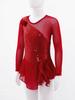 Girls Long Sleeve Dance Dress Round Neck Sequins Flower Front Hollow Back Performance Costume