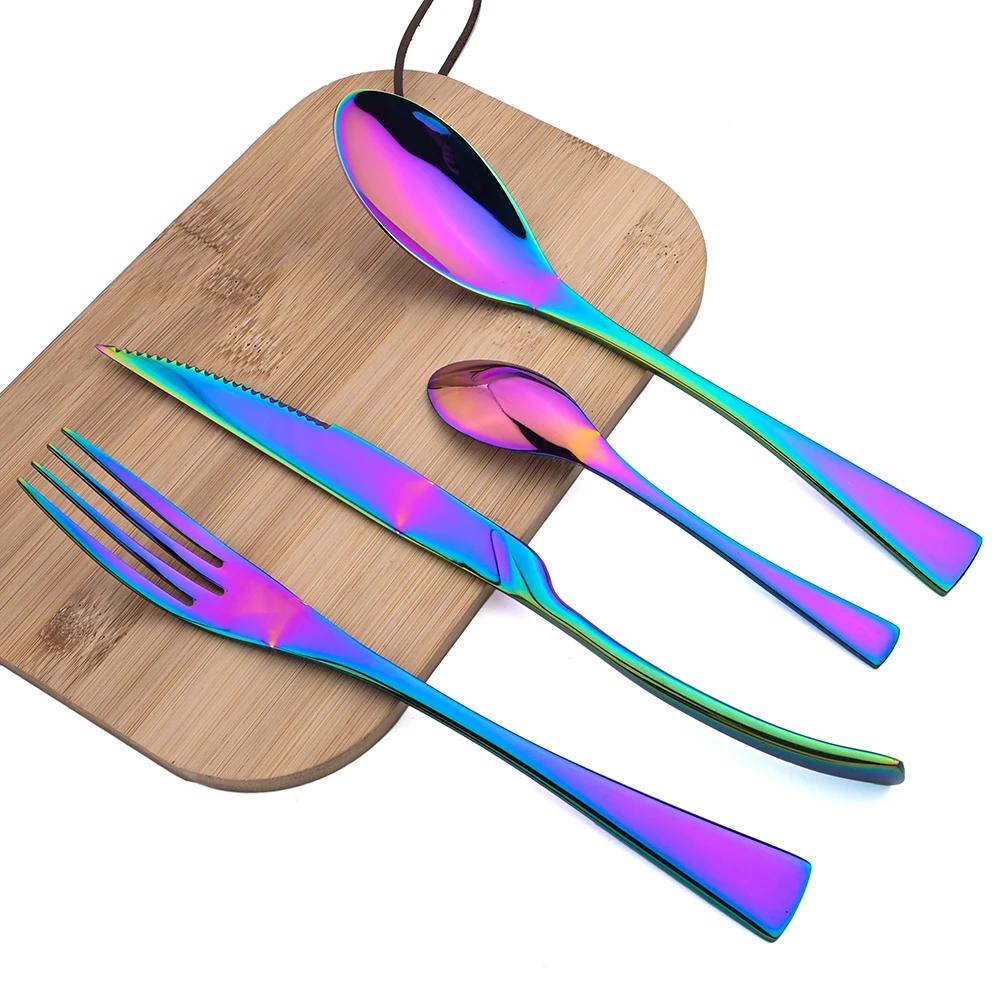 4pcs Luxury Golden Flatware Set Upscale 304 Stainless Steel Cutlery Set Steak Knife Fork Spoon Flatware Party Kitchen Tableware