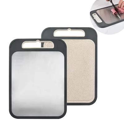 Kitchen 2 In 1 Stainless Steel Chopping Board Wheat Straw Cutting Board Double Sided 304 Stainless Steel Cutting Boards