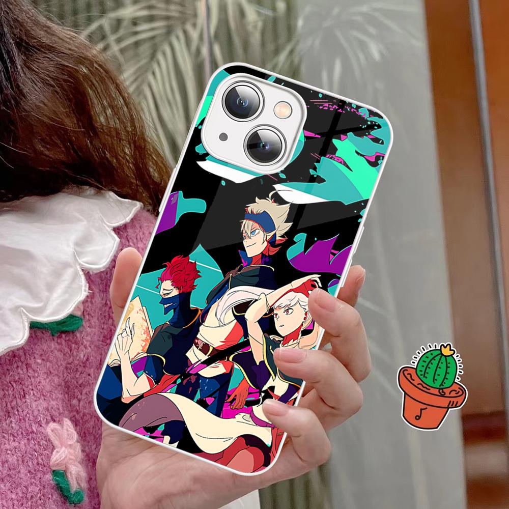 Black Clover Phone Case Tempered Glass For Iphone 14 13 12 11 Pro Mini XS MAX 14Plus X XS XR Fundas