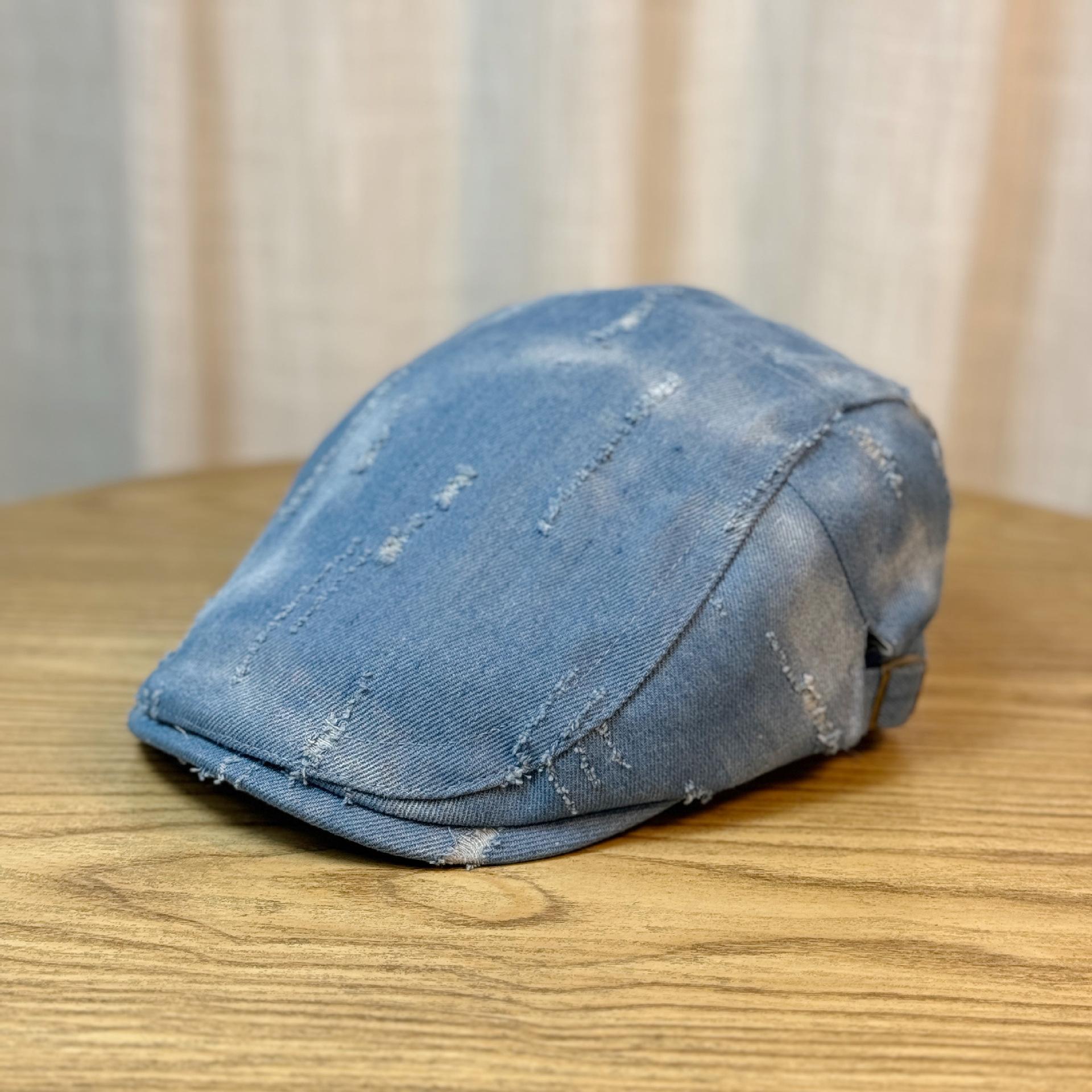 

Niche Washed Old Cowboy Hat Beret Retro All Match Face showing Small Literary and Artistic Progressive Hat Spring and Autumn Painter Hat Adjustable