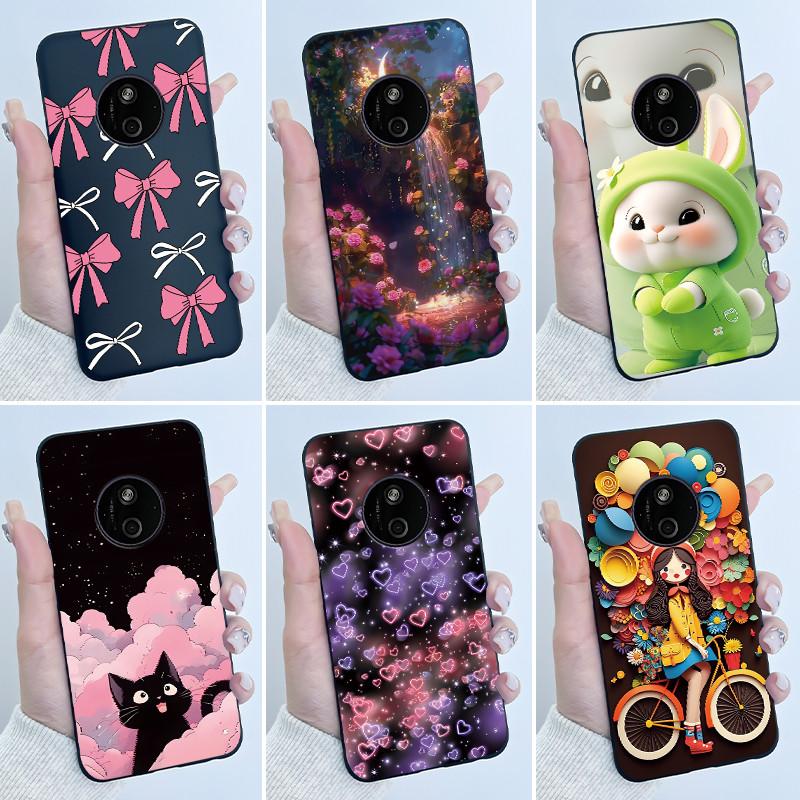 Phone Case For Nokia 125 HMD 110 4G 2024 Casing Luxury Cute Love Rabbit Funny Cartoon Black Matte Soft Silicone Shockproof Cover