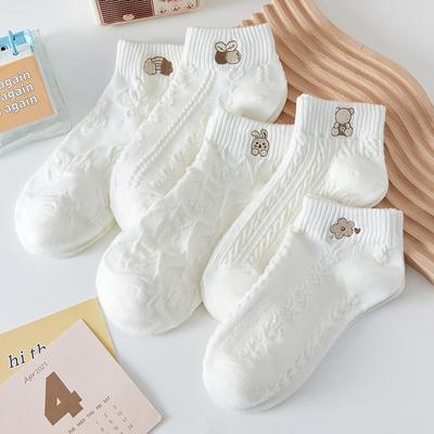 5 Pairs Bear Women Socks Female Hollow Socks Spring and Summer Korean Girls Japanese Cute Ins Tide White Girls Socks EMA