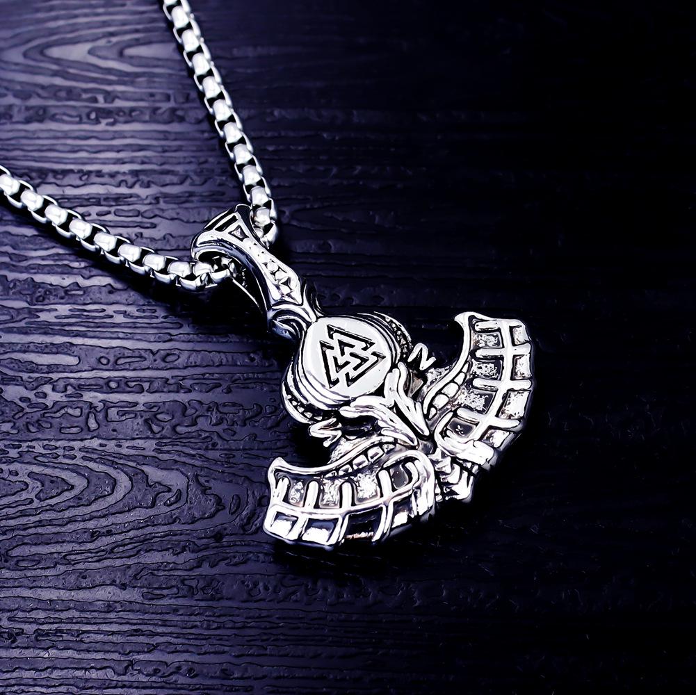 European Viking Titanium Steel Rune Necklace with Stainless Steel Spearhead and Compass Pendant