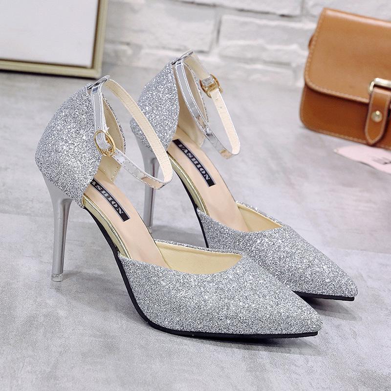 

Модные и роскошные босоножки с пайетками для женщин в 2024 году. Новые минималистичные босоножки с острым носком на тонком каблуке и пряжкой Zapatos Mujer 40 серебряный