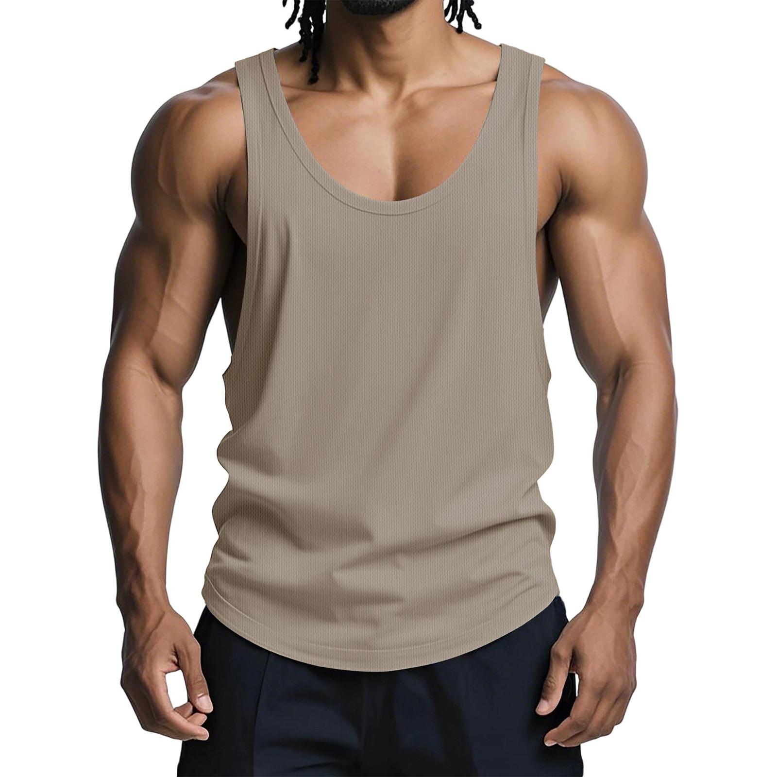 

Мужской облегающий повседневный полуоткрытый базовый слой без рукавов, жилет для фитнеса и спорта на открытом воздухе M верблюд