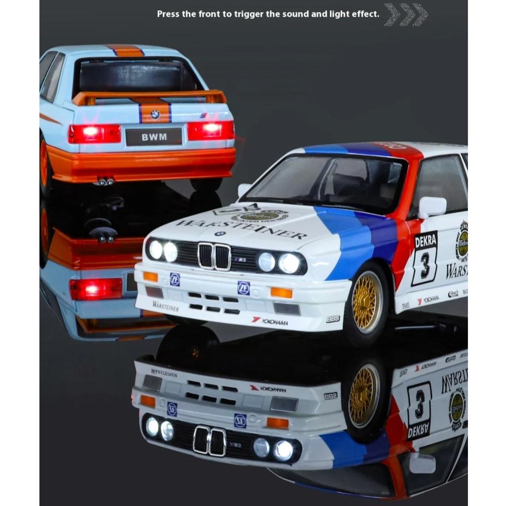 1/24 Scale BMW M3 E30 1988 Mpower Floral Version Alloy Diecast Painting Car Model Sound Light Private Collectibles Decorative Gifts