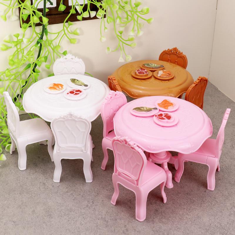 Детский мини-кукольный домик, игровой кухонный набор: Круглый обеденный стол и мебельные украшения