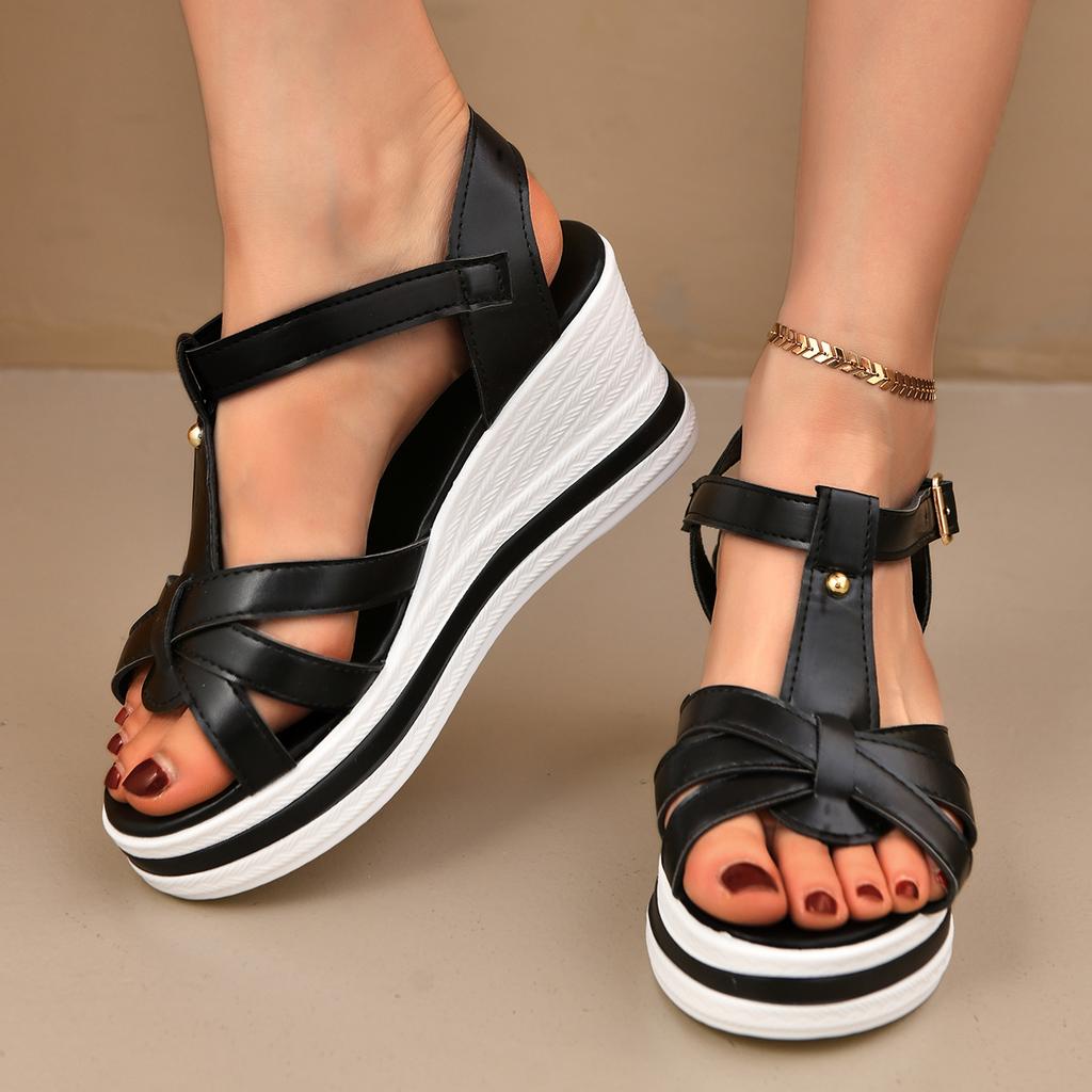Fashion 2025 Summer Wedge High Heels Sandals Women Plus Size Woven Chunky Heeled Sandalias Mujer Comfortable Thick Platform Sandles 42