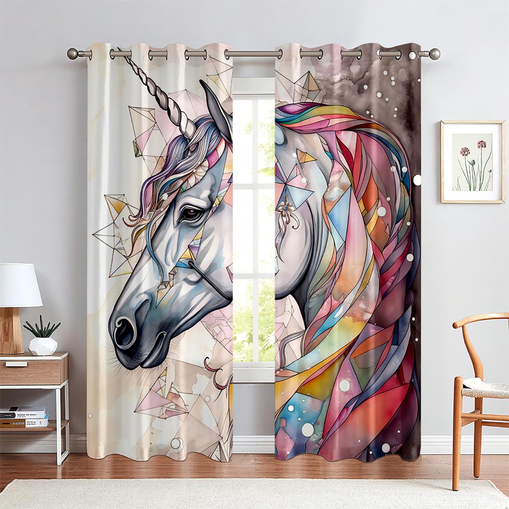 Cute Cartoon Curtains Fashion Creative Pattern Unicorn Rainbow Curtains Girls Children's Room Decorative Curtains Custom