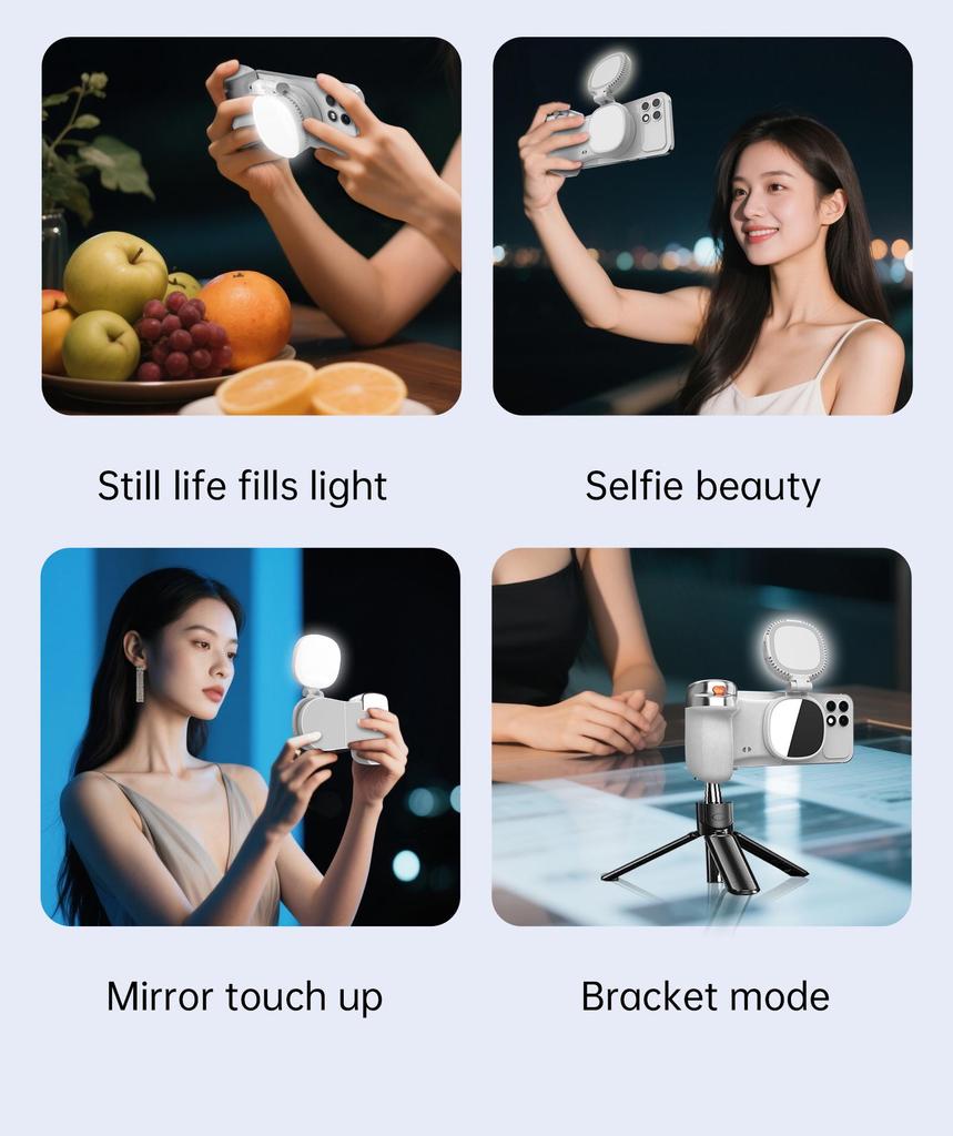 K02 Magnetic Bluetooth Selfie Stick with Fill Light - Multi-functional Portable Photography Handle