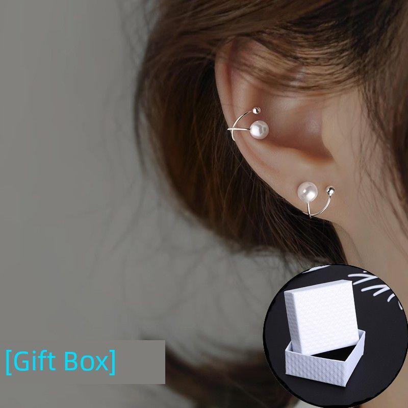 

Клипсы на уши из стерлингового серебра 925 пробы, не требующие прокола, женственные, в классическом стиле газ-мори, с особым дизайном, серьги-пусеты с жемчугом, новинка 2022 года Shell bead ear clip Silver a pair [gift box]]