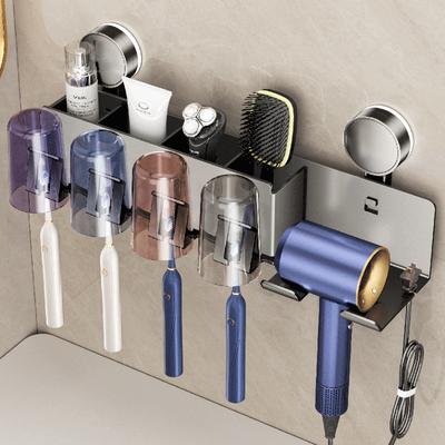 Suction Cup Toothbrush Holders Wall Mounted Toothbrush Shelf with Hair Dryer Holder Toothbrush Storeage Rack Bathroom Accessorie