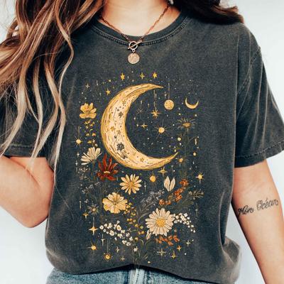 Celestial Floral Moon T-shirt, Celestial Moon Shirt, Galaxy Comfort Colors Unisex T-Shirt