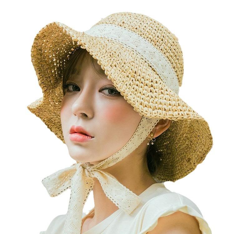 Sun Hat Children Summer Lace-up Straw Hat Chic Small Fresh Hand-woven Summer Beach Hat