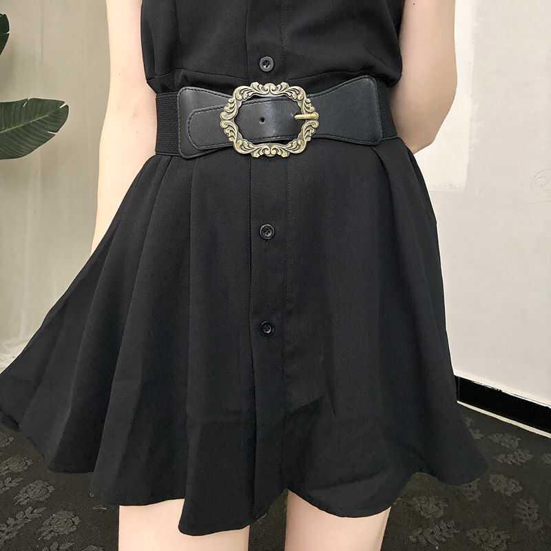 Hong Kong Style Retro Leather Elastic Belt: Versatile, Exquisite, and Elegant Waist Ornament for Dresses