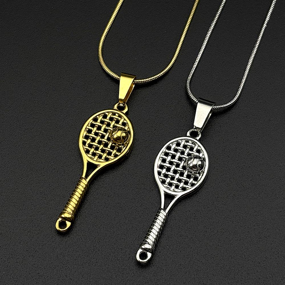 Mini Tennis Racket Pendant Necklace For Women Men Stainless Steel Gold Color Tennis Lover Gift Sweater Chain Sports Jewelry