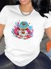 Short Sleeve T-Shirt with Colorful Donut Print, Made of Durable Cotton Fiber, Lightweight and Comfortable for Casual Wear in Kitchen