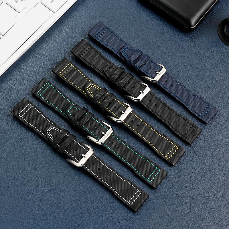 20mm 21mm Fabric Nylon Canvas Leather Bottom Watch Band for IWC Aviator Mark 18 Pilot Little Prince Portuguese Strap Watchband