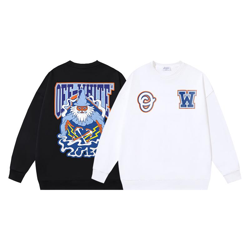 1111 Off-White 2026 Spring and Autumn New OW Magic Elder Pattern Printed Men's and Women's Round Neck Hoodie