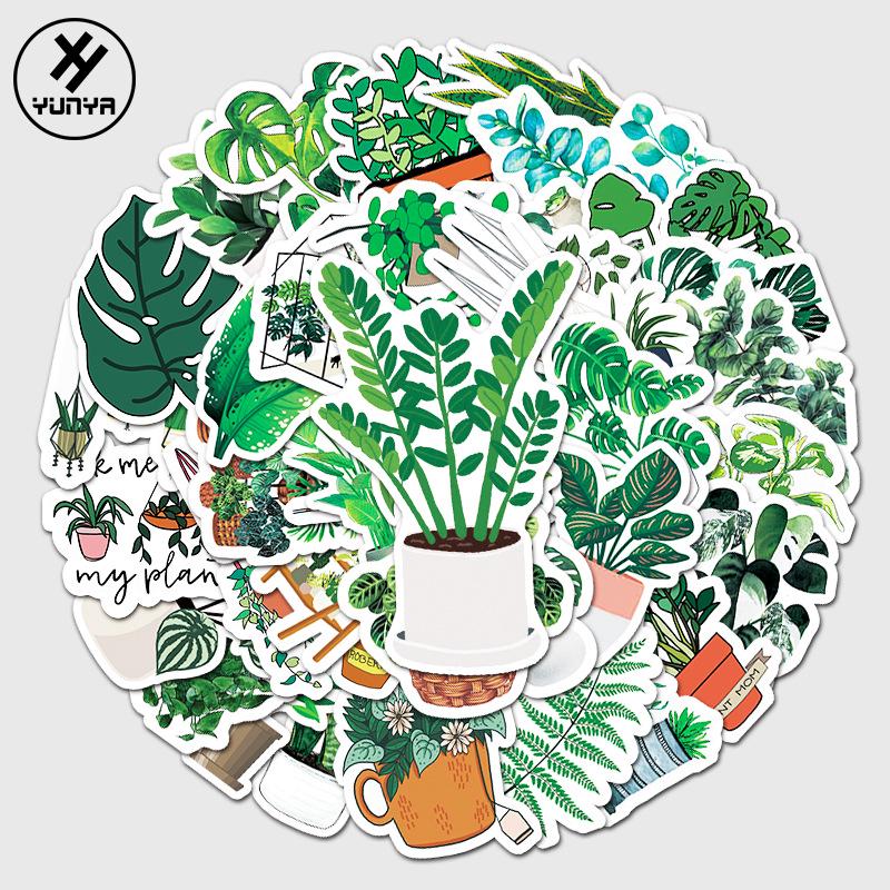 50 Green Plants Cartoon DIY Stickers for Tablet, Suitcase, Refrigerator, Stationery