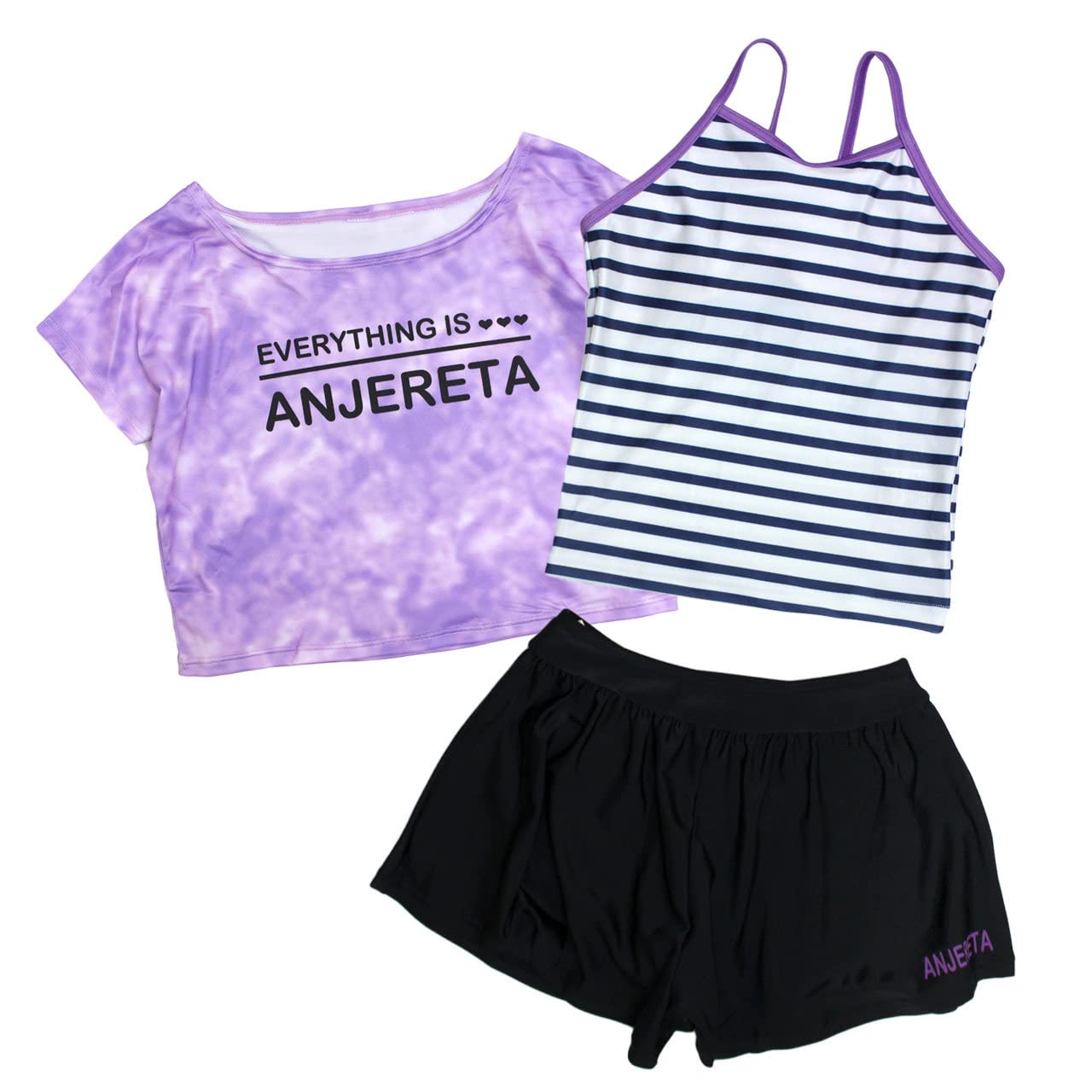 

Separate Swimsuit with 150cm [Happy] Swimsuit, Cover-up Shirt, Girls, Children, Culottes, 3-Piece Set, 865151, Purple, фиолетовый