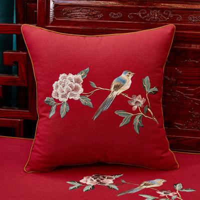 New Chinese-style Redwood Sofa Throw Pillow Cotton and Linen Headboard Soft Cushion Embroidery Large Cushion Cover