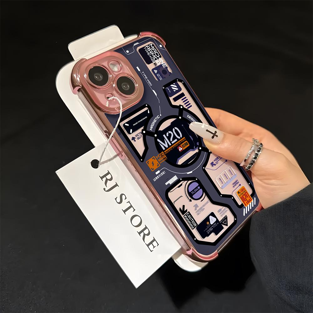 Hot New M20 Circuit Lable Plating Phone Case For iPhone 16e 16 15 14 13 12 11 Pro Max XR XSMax Plus Anti-Fall Airabag Back Cover