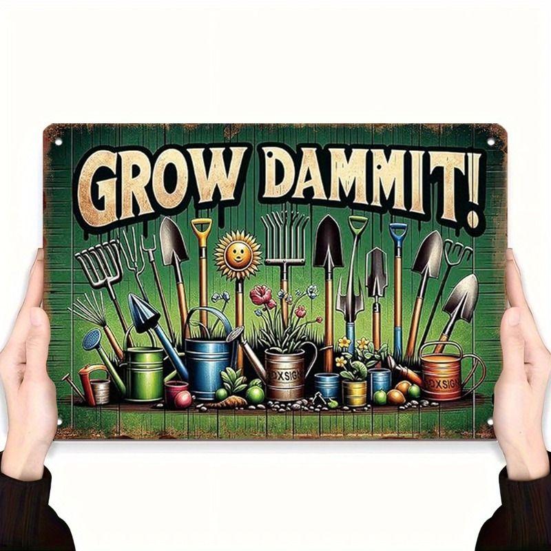 Vintage Garden Tools Metal Painting for Balcony Garage & Garden Decor