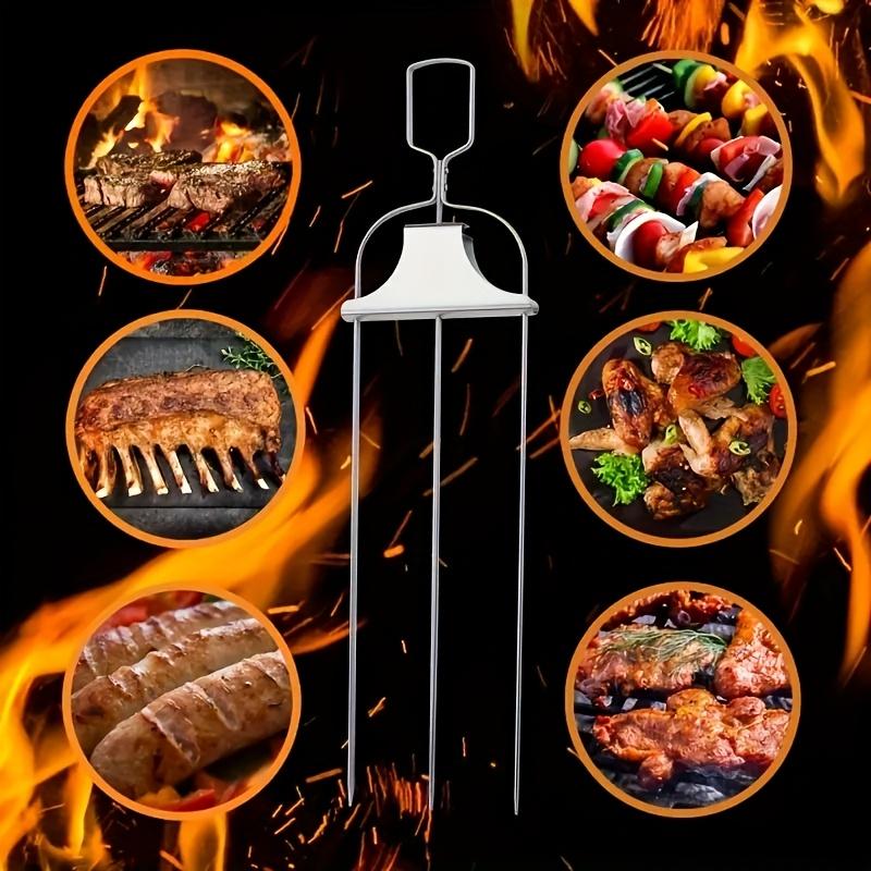 Stainless Steel BBQ Kebab Skewer with Slider Reusable Barbecue Skewers Easy Release Meat for Outdoor Grilling Camping Picnic