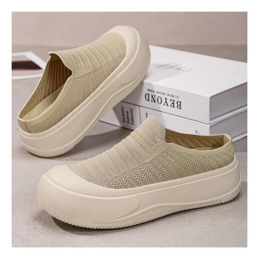 Breathable Summer One Foot Womens Thick Soled Shoes For Wearing Slippers Solid Color Versatile Height Increasing Shoes For Womens Summer Shoes