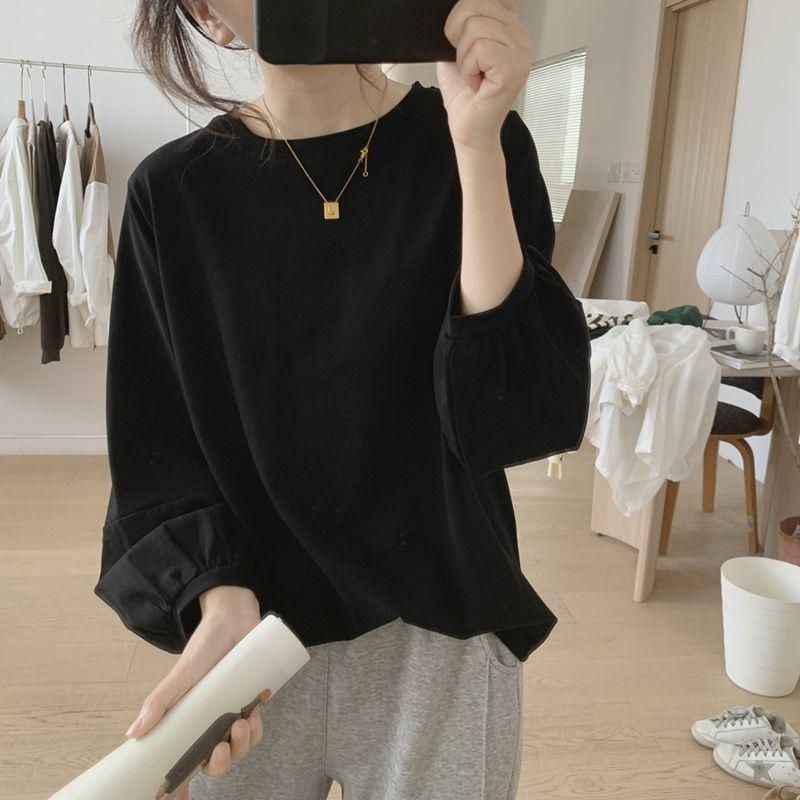 

Женская футболка больших размеров в французском повседневном стиле с рукавами-фонариками - Осенняя модель свободного кроя, рукава длиной три четверти 4XL, recommended for 125-150 kg чёрный