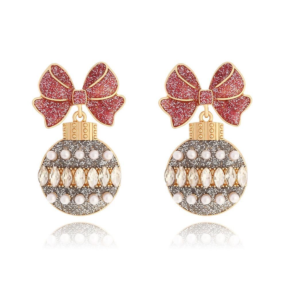 New simple zirconium lucky bag bow stud earrings for women, in stock, round niche ear jewelry