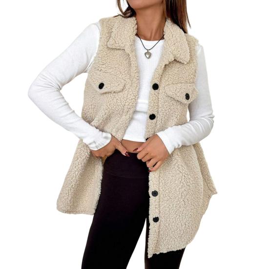 Women's Fuzzy Fleece Vest Casual Oversized Sleeveless Sherpa Jacket Button Down Fluffy Vest for Fall Winter