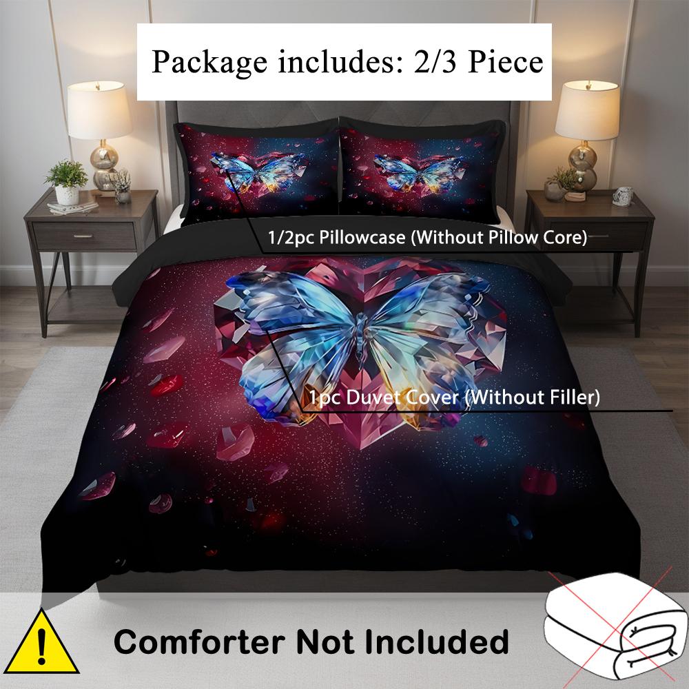 2/3pcs 3D Printed Vibrant Butterfly Pattern Bedding Cover Pillowcase Beautiful Design Home Soft and comfortable Duvet cover sets