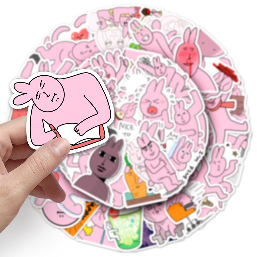 50 Pink Rabbit Cartoon Graffiti Stickers for Journaling, Decoration, Water Bottles, Phone Cases, and Notebooks.